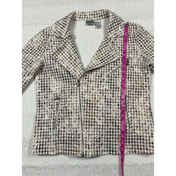 Chicos Jacket 1 Medium Asymmetrical Zip Metallic Houndstooth Print Pockets - Picture 6 of 8